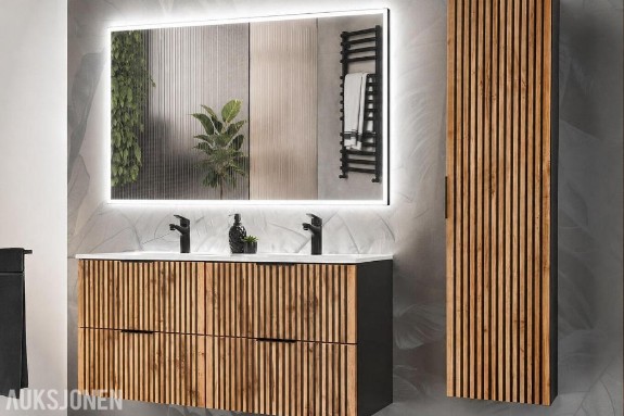  Komplett baderomspakke XILO BLACK 120 med LED-speil og Gun Metal-armatur  